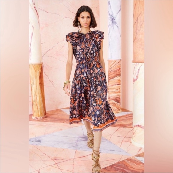 Ulla Johnson Dresses & Skirts - ULLA JOHNSON ARINA batik block print cotton ruffle midi dress Sz 4 NWOT